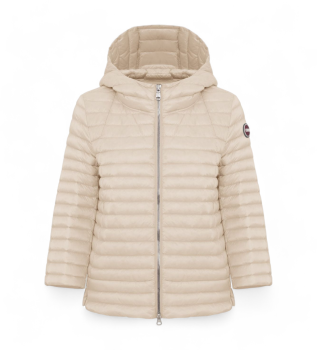 Cape  capuchon en plumes beige