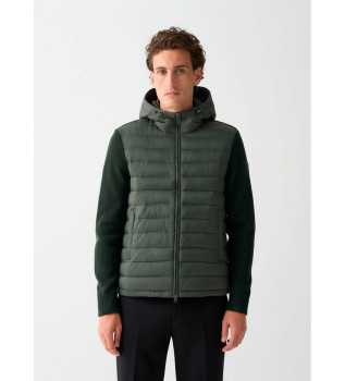 Jakke med htte og grnne, strikkede rmer