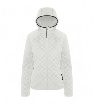 Prešita vetrovka s kapuco bela