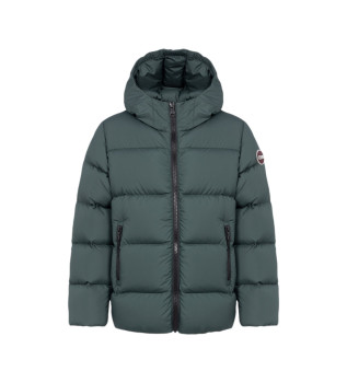 Dvobarvna zelena jakna s kapuco in kapuco