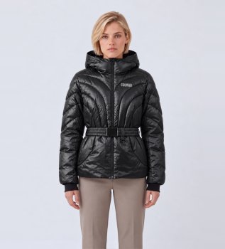 Down ski jacket with black belt