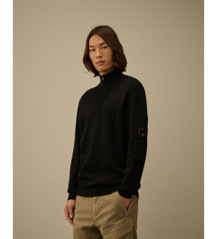 Trui met halve rits en Re-Wool lenzen zwart