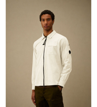 Giacca-camicia con zip in cotone biologico, color bianco sporco