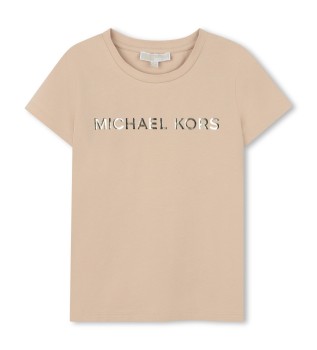 T-shirt beige con logo
