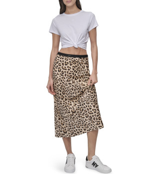 Beige Leopard Midi Skirt