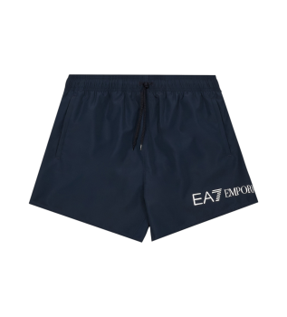 Mittellanger Badeanzug mit marinefarbenem Logo