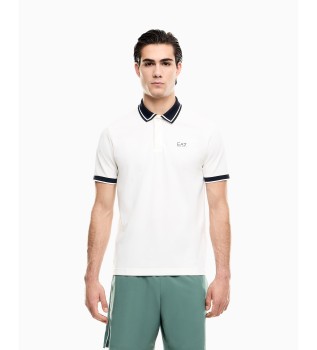 Weißes Polo-Tennisshirt aus elastischem Baumwoll-Piqué
