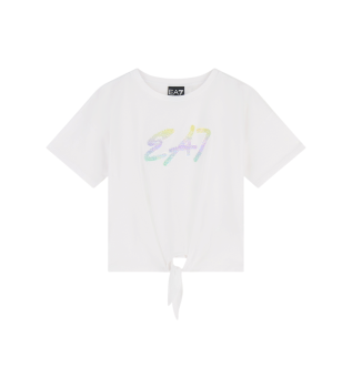 Hvid T-shirt med rund hals i elastisk bomuld Logo Series