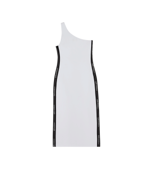 Abito asimmetrico in maglia elastica bianca