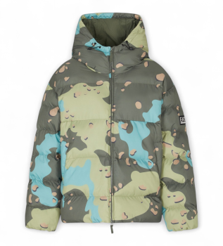 Jakke Mountain M Eco Down Hooded Graphic Green
