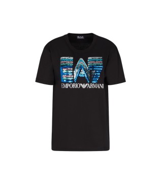 T-shirt de malha com lantejoulas Logo Series preta