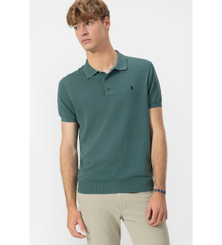 Grn crepe-strikket poloshirt