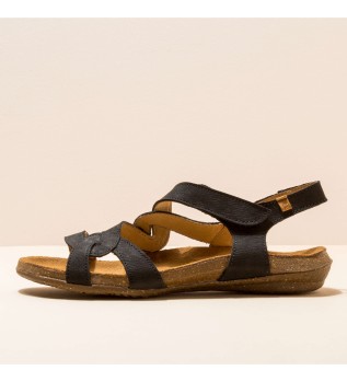Pleasant Black Wakataua leren sandalen zwart 