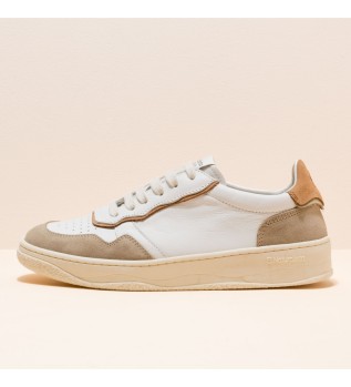 Leder Sneakers N5840 Multi Material wei, braun