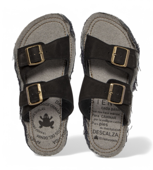 N598 Sandali in pelle nera Recyclus