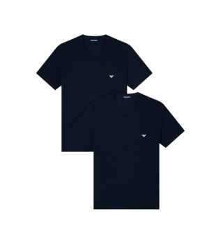 Set of 2 navy V-neck stretch knit loungewear T-shirts