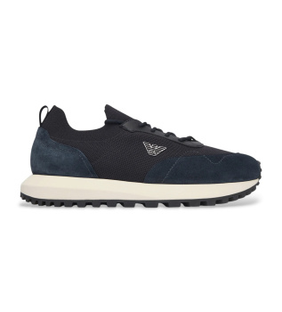 Suede and mesh trainers with navy logo