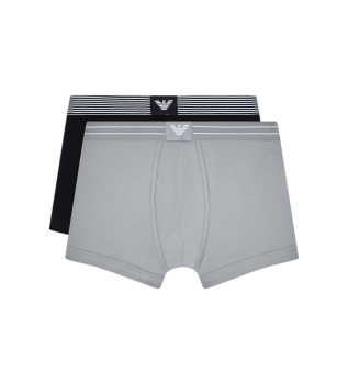 Set of 2 organic knit boxers with gray logo label, black