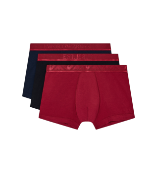 Set di 3 boxer con logo lucido nei colori bordeaux, nero e blu navy