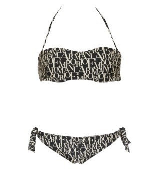 Logomania - Top de bikini bandeau noir imprim avec rembourrage