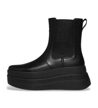 F-Mode Stack Leather Ankle Boots preto