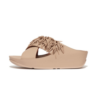 Rumba Beaded Cross slides beige leren sandalen