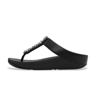 Pearls-and-Crystal Toe-Post Fine Sandals black