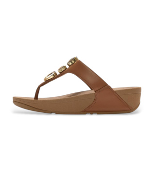 Brown Lulu Ultra-Jewel Toe-Post Leather Sandals