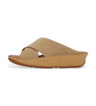 Leather sandals Lulu Lux Graphic-Weave Cross Slides brown