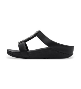 Pearls-and-Crystal Fino Sandals H-Bar Slides black