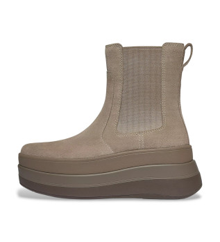 F-Mode Stack Chelsea Leather Boots taupe