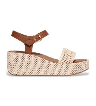 Brown leather sandals with wedge and ankle strap