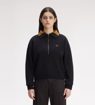 Schwarzer Pullover mit halbem Reißverschluss