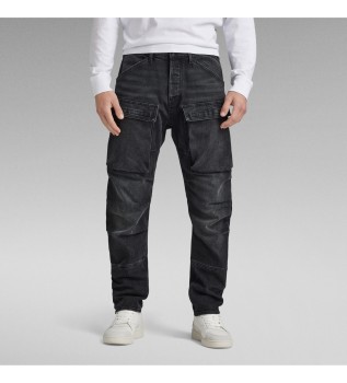 3D Tapered Denim Cargo Trousers Noir