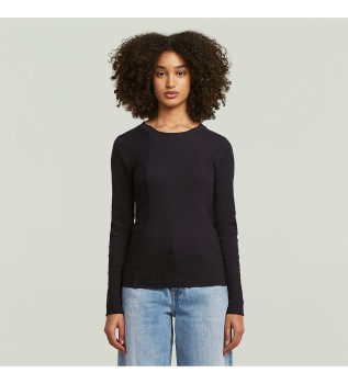 T-shirt nera a coste sottili a trapezio