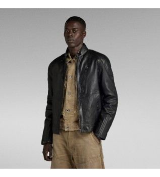 Veste en cuir motard noir