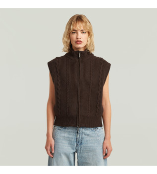 Cable Full Zip Vest brown