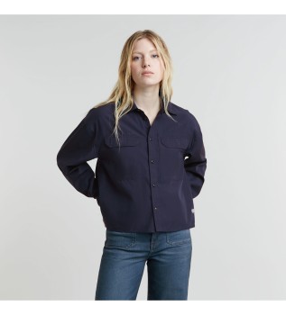 Navy Cropped Pocket skjorte