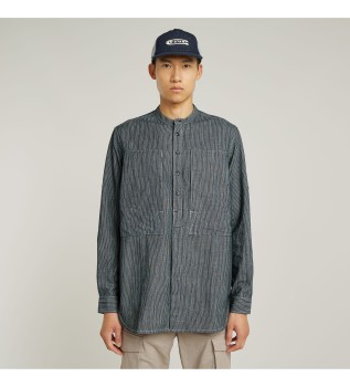 Camicia rilassata con colletto alla coreana e risvolto blu navy