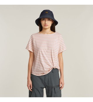 Gestreept knoop geribd T-shirt roze