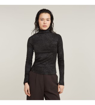 Mock T-shirt  ctes troites enduit noir