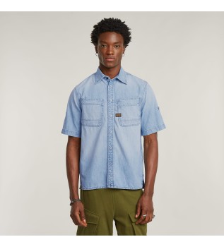 Koszula ze skośnymi podwójnymi kieszeniami niebieska