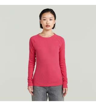 Slank rib t-shirt met sleutelgat roze