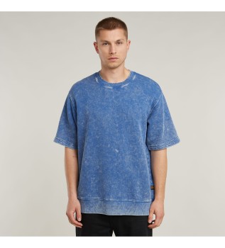 Felpa blu ampia con lavaggio acido