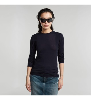 Navy Ribbed Shoulder T-shirt