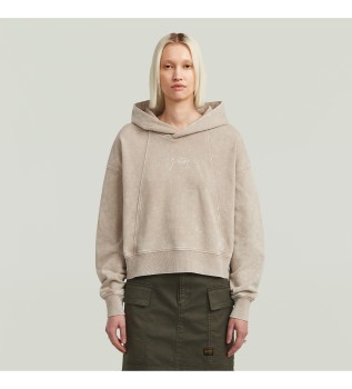 Sweat  capuche dlav en forme de colonne vertbrale beige