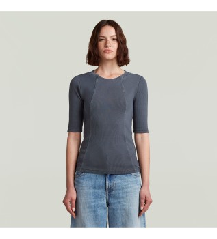 Gewassen A-lijn Slim Rib T-shirt blauw