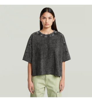 T-shirt surdimensionn dlav  plusieurs logos gris