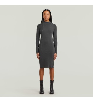 Vestido de canelado fino lavado preto