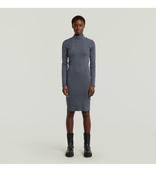 Vestido de canelado fino lavado azul